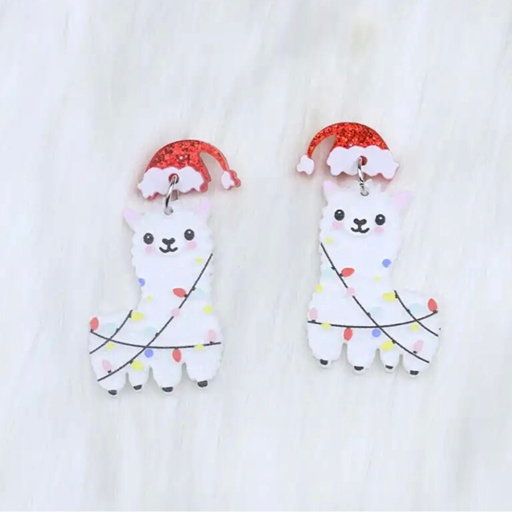 Alpaca Christmas Earrings